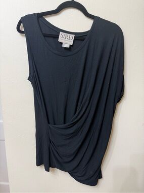 Vintage Y2K Society for Rational Dress Draped Asymmetric Black Top Ribbed Artsy